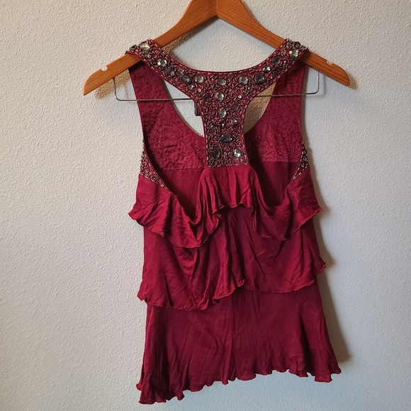 Forever 21 Embellished Maroon Rhinestone Ruffle Tank - Picture 3 of 5